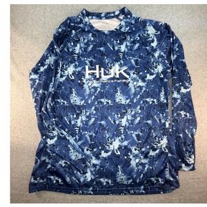 Huk Performance Fishing Shirt Mens XL Blue Camo Long Sleeve Sun Tee RN144273